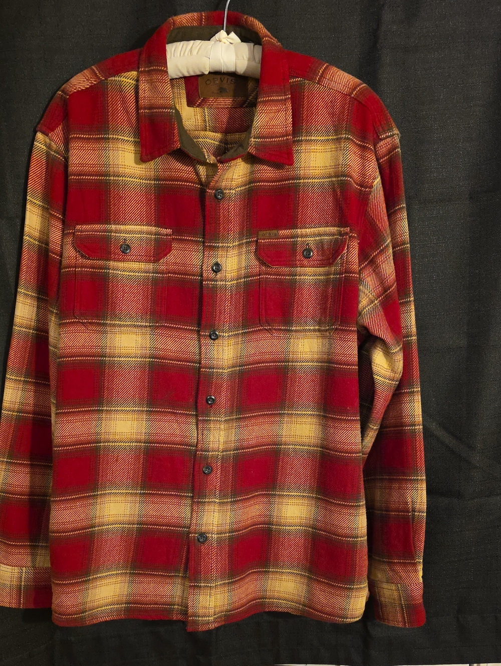 Orvis Men's Red Plaid Longsleeve  "Shacket" Cabincore Heavy Cotton Flannel XXL